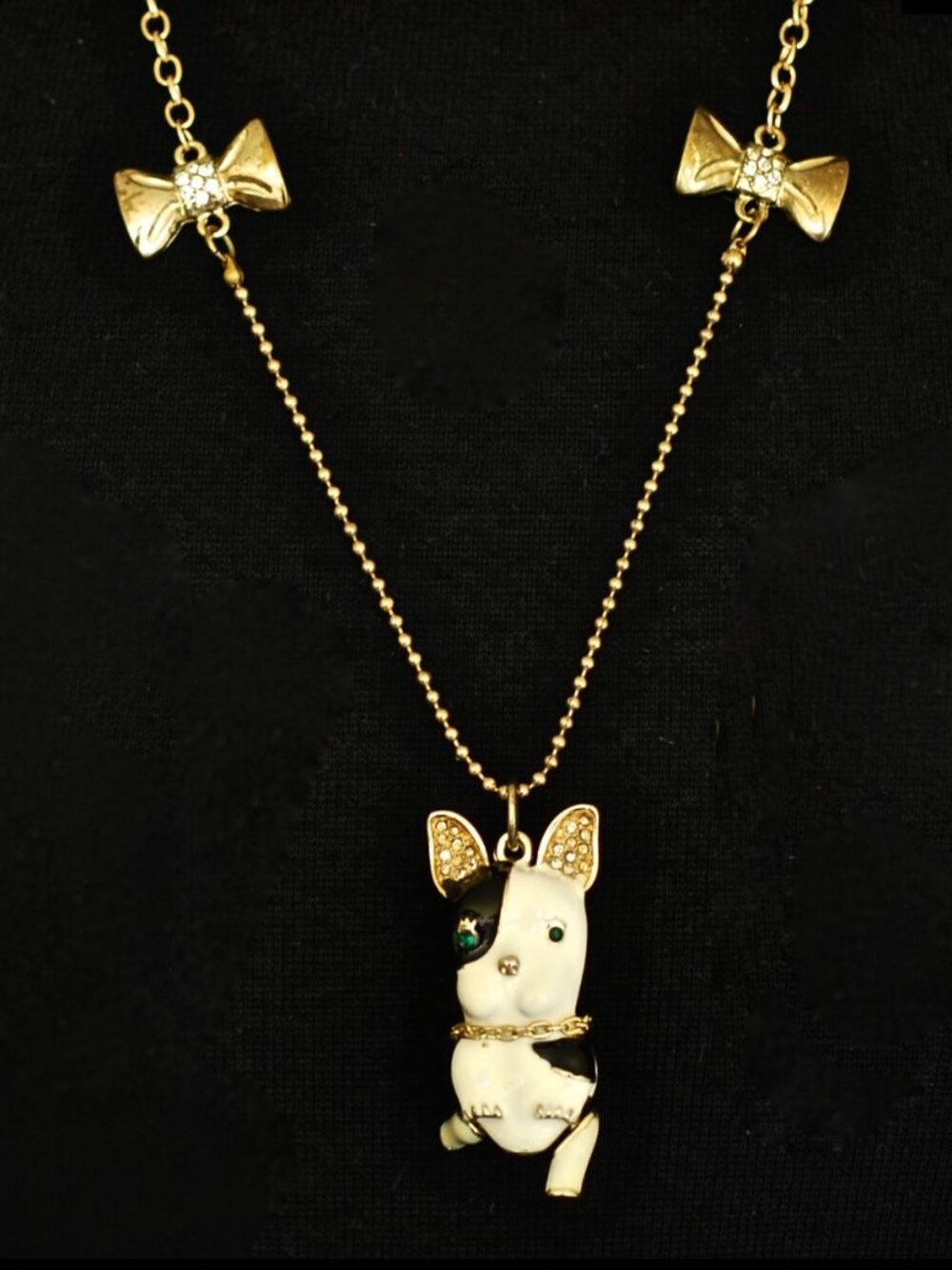 Betsey Johnson Vintage Enamel Dog Necklace With Bows - Signed